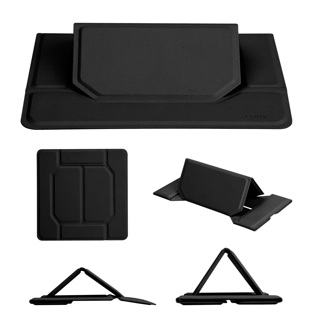 White stand holding a laptop at a raised typing angle