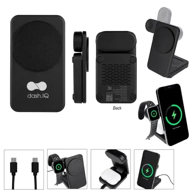 Foldable magnetic wireless charger in black recycled ABS