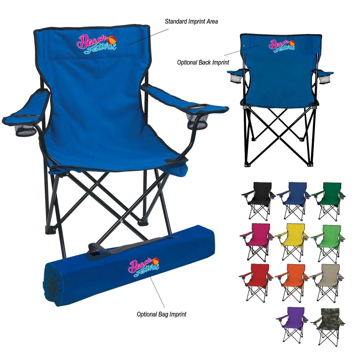 Portable folding chair with carrying bag, about 34 inches tall