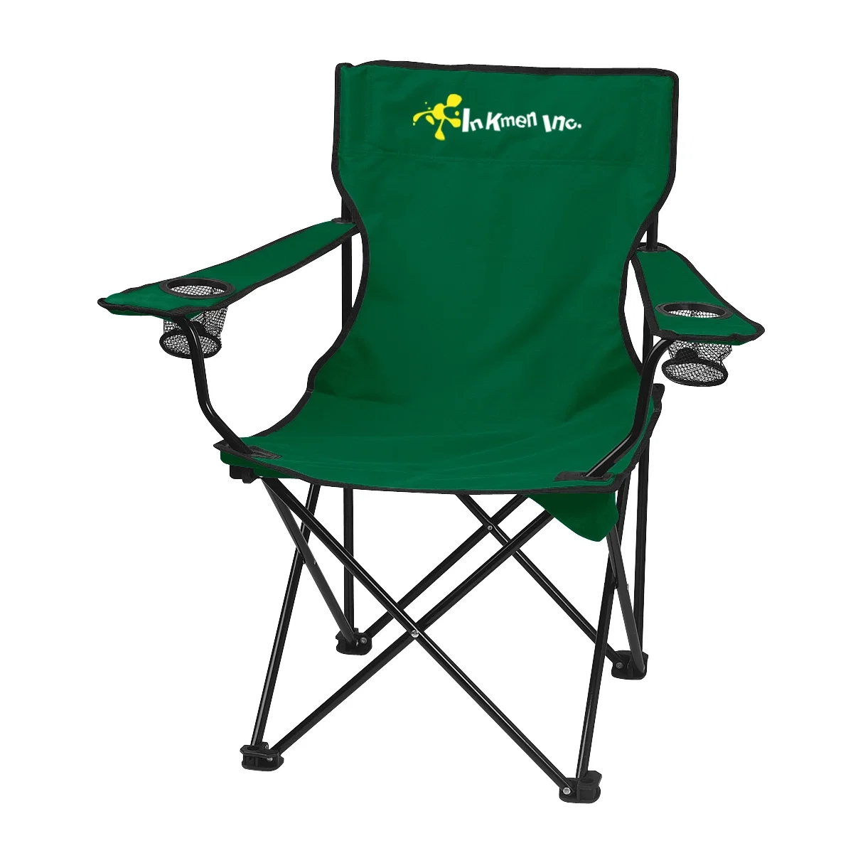 Black camp seat opened for use outdoors