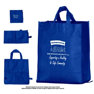 Tsura Folding Grocery Tote Bag, 13.5" x 15" x 6.75" Gusset, 80 GSM Non-Woven Polypropylene, 1-Color Imprint