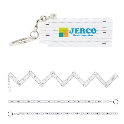 Folding ruler keychain closed to pocket size, two inches wide