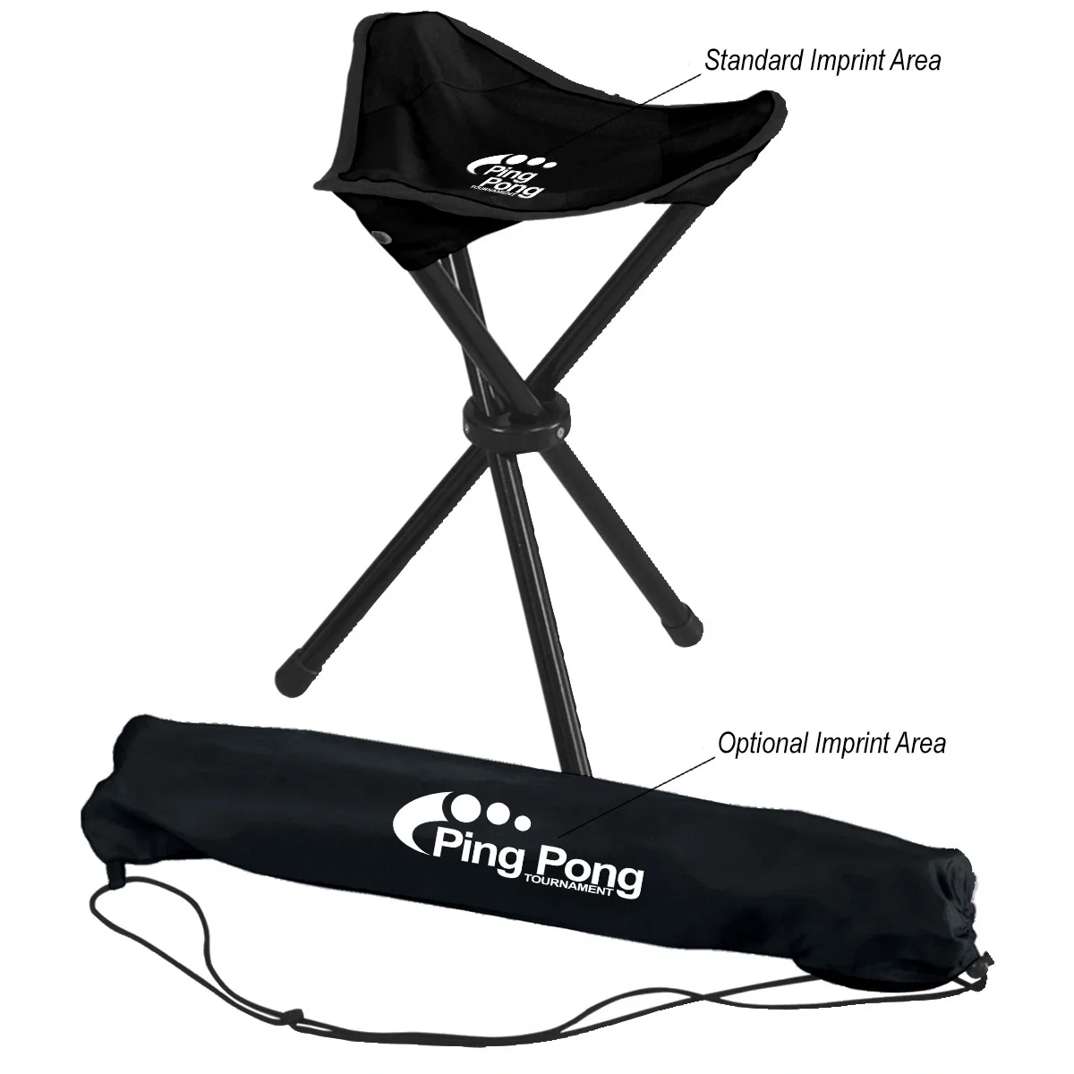 Folding tripod stool set up with its seat open