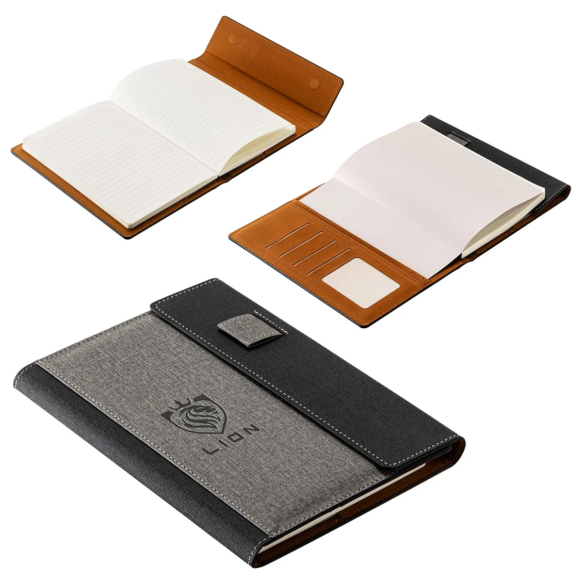 Custom Folio Refillable Hardcover Journal, front view of the branded journal