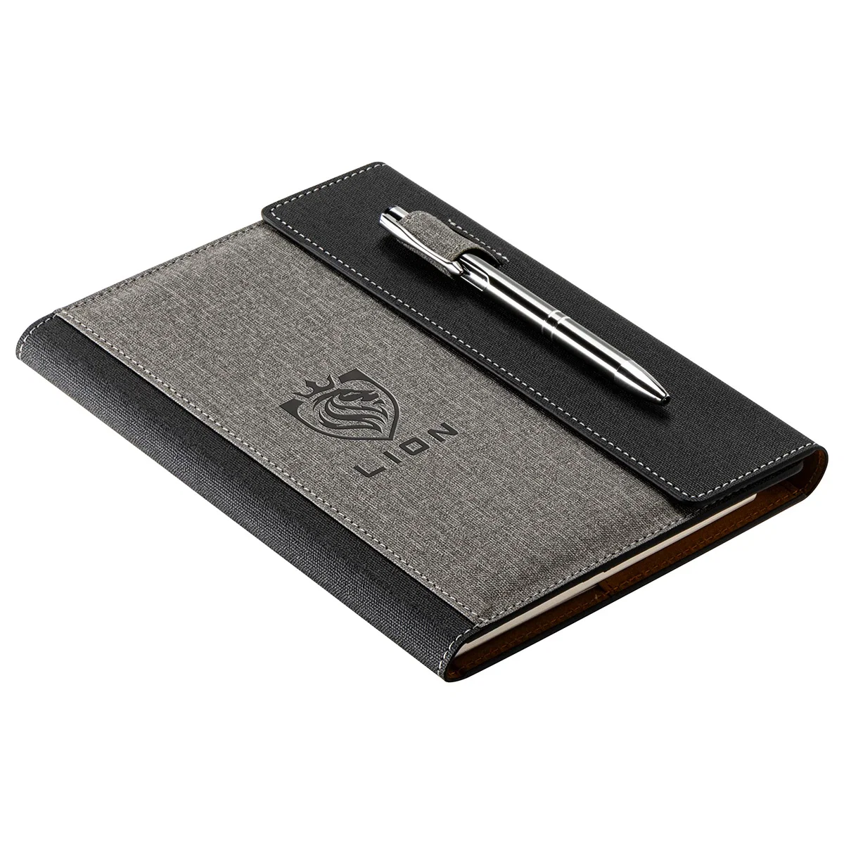 Open view of the Folio Refillable Hardcover Journal showing the card pockets