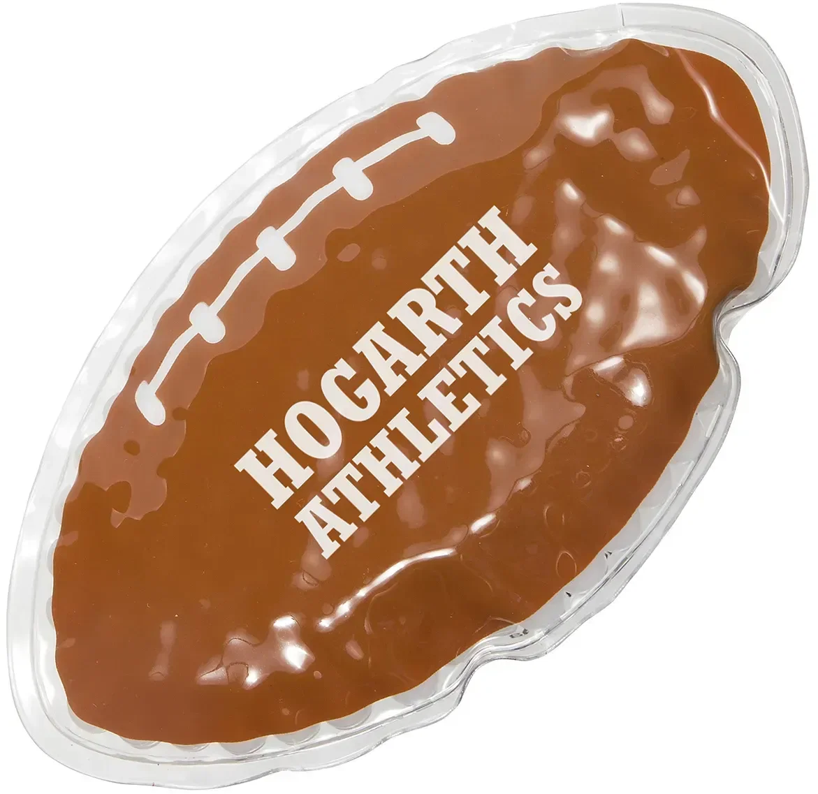 Custom Football Gel-Bead Hot/Cold Pack, branded football-shaped gel pack for warm or cold relief, promotional sports gift