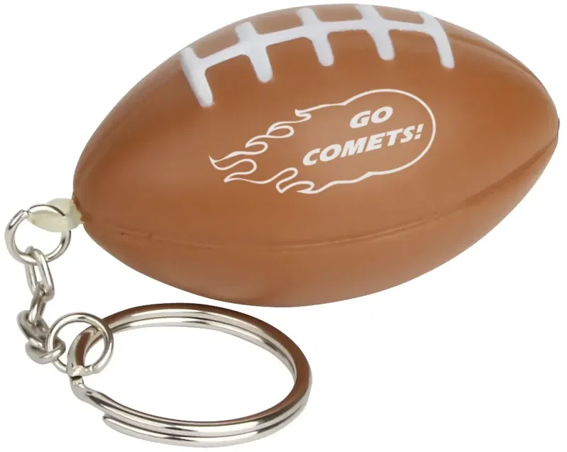 Football Stress Reliever Keychain, a custom logo football-shaped promotional stress ball on keys