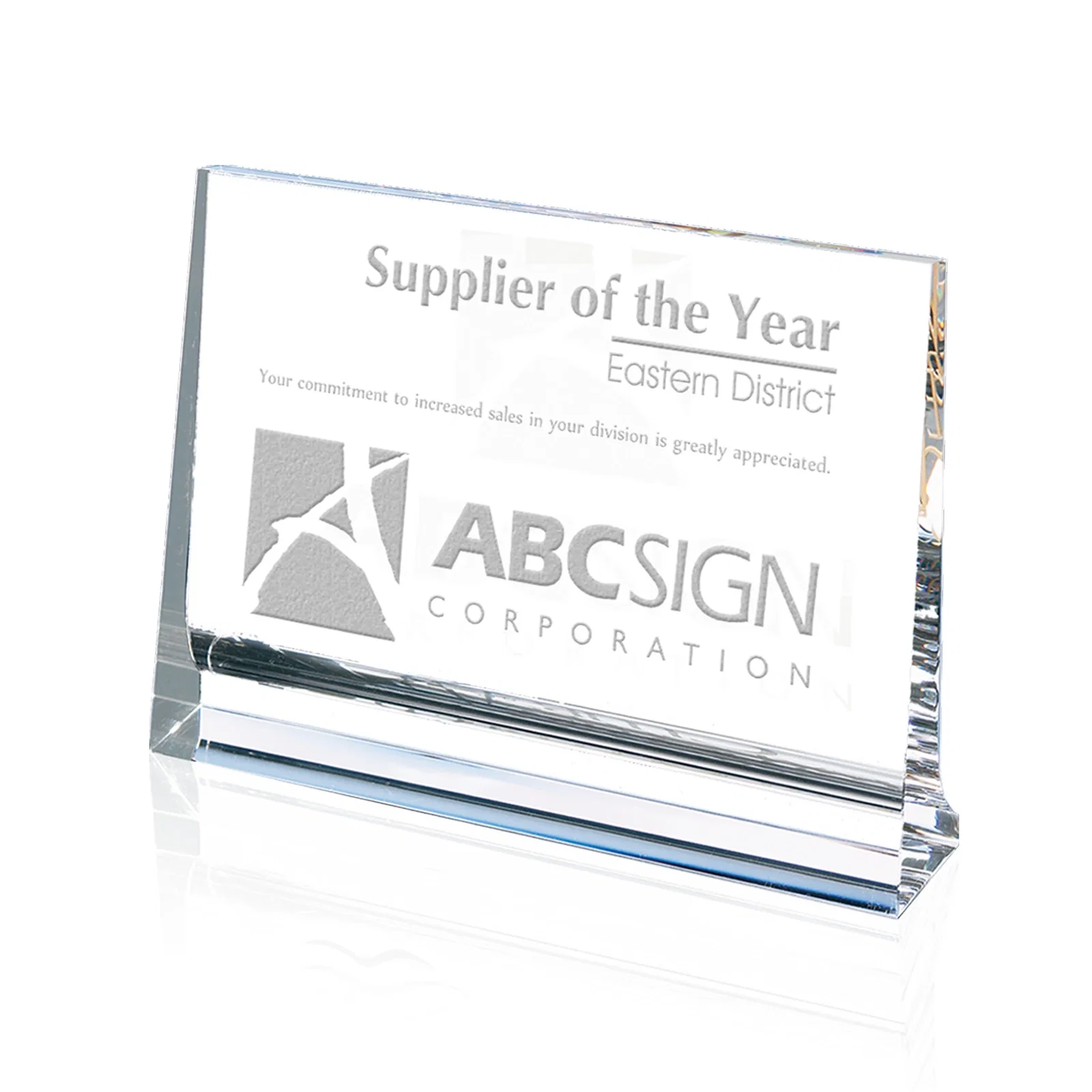 Custom Optical Crystal Horizontal Plaque with a Backward-Sloping Face for corporate award ceremonies
