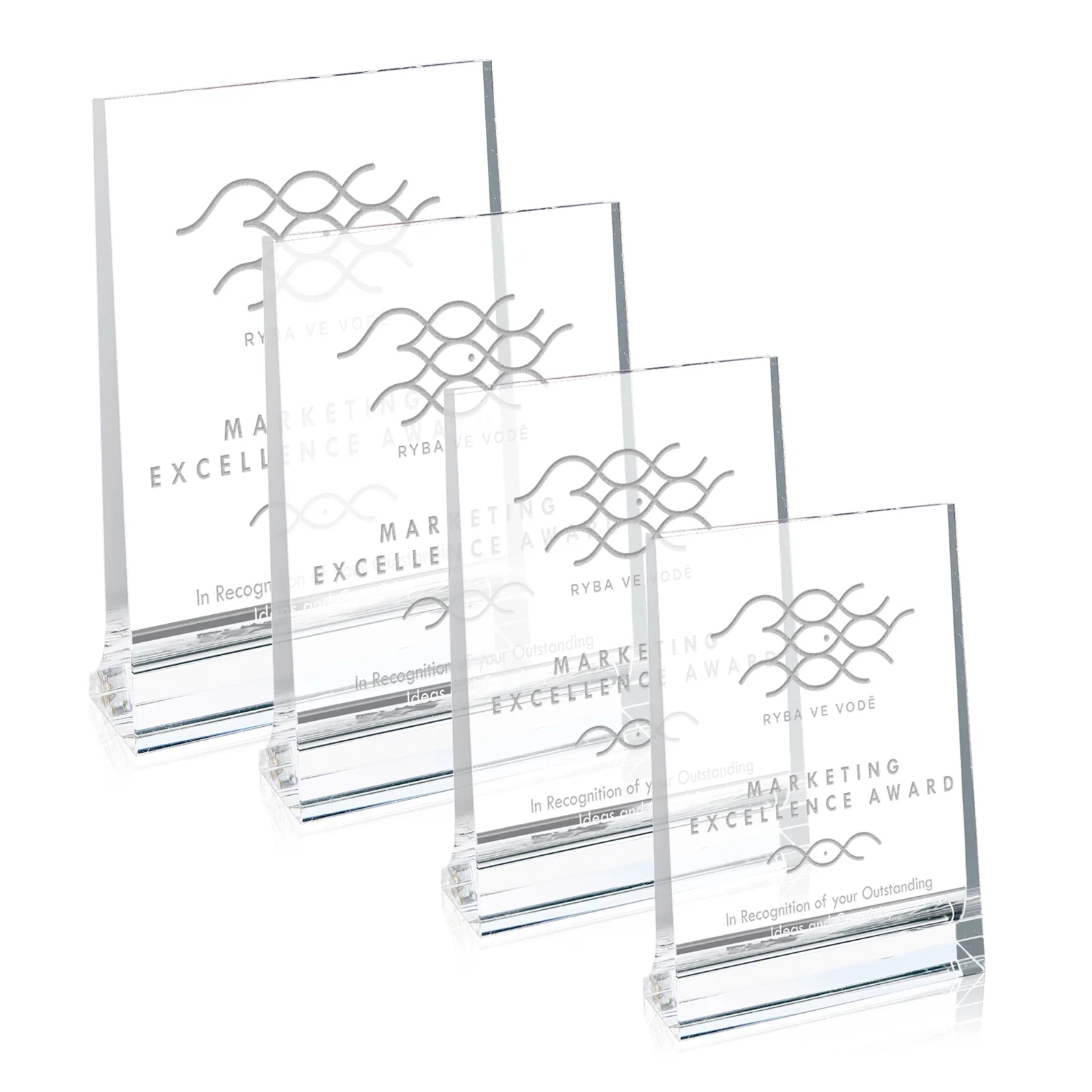 Custom Optical Crystal Vertical Plaque with a Backward-Sloping Face for employee recognition