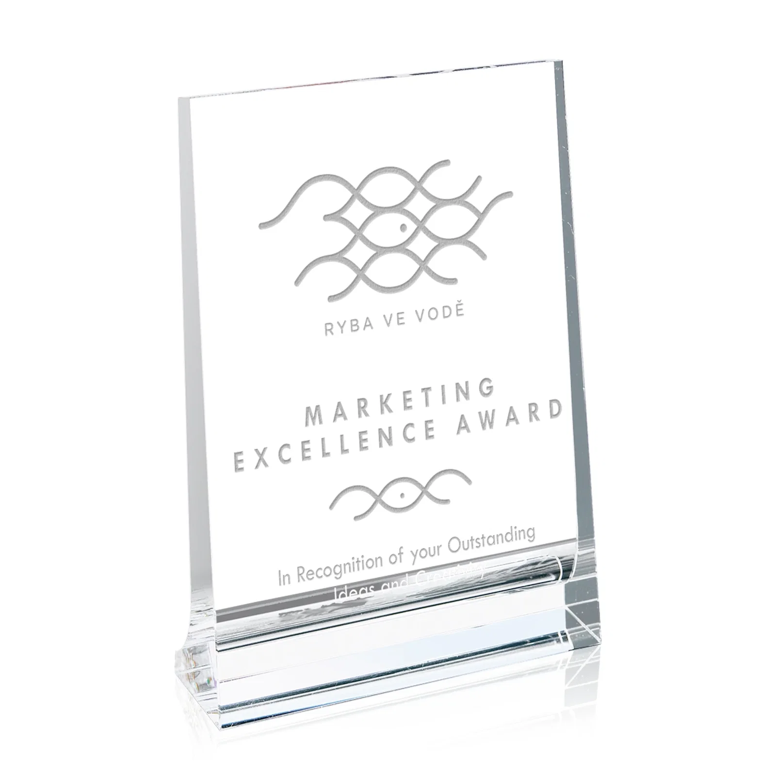 Custom Optical Crystal Vertical Plaque with a Backward-Sloping Face for sales achievement awards