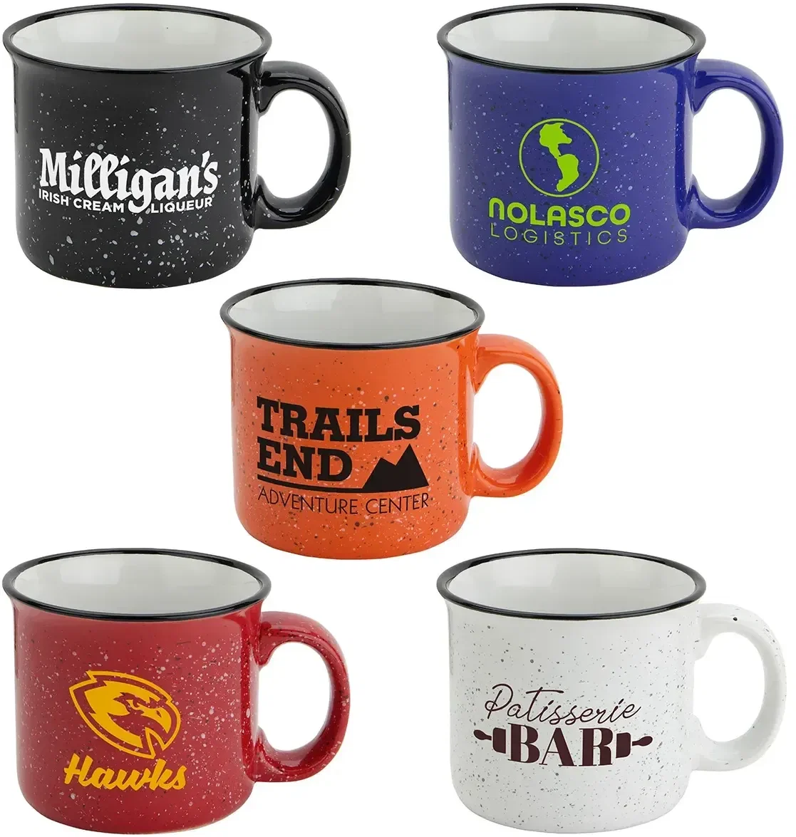 Custom Forge Speckled 15 oz ceramic mug, front view of the branded coffee mug