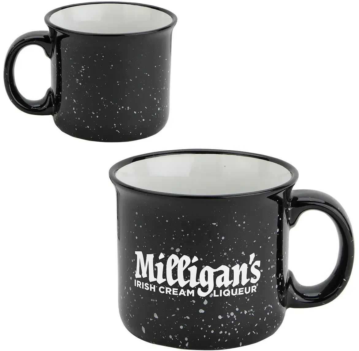 Branded Forge ceramic mug side profile showing the glossy speckled finish