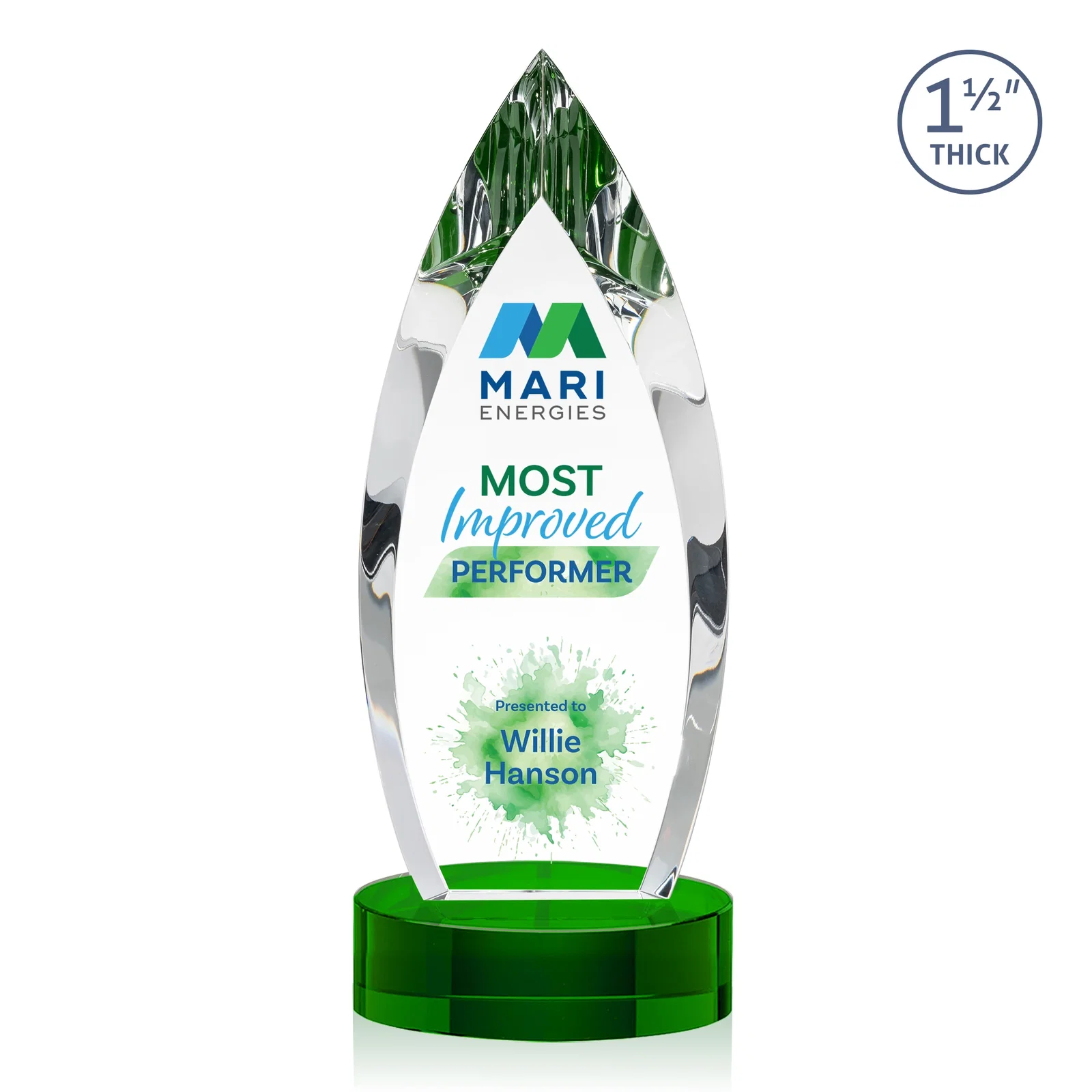 Custom Optical Crystal Award with Deep Bevels and a Colored Base Accent, awards for volunteer appreciation