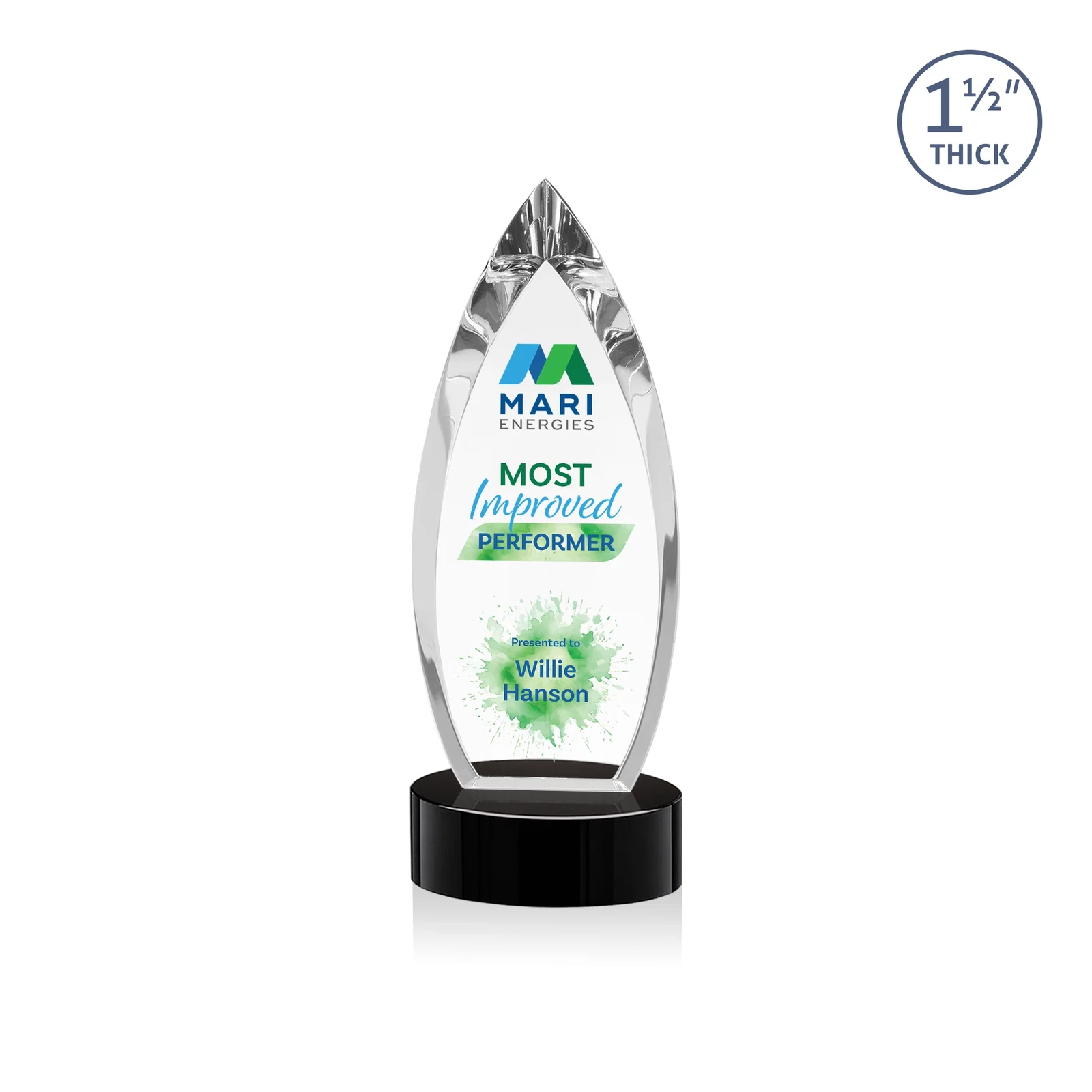 Custom Optical Crystal Award with Deep Bevels and a Colored Base Accent, awards for company anniversary events