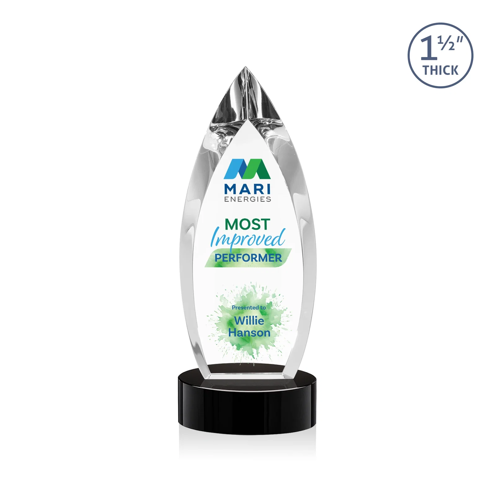 Personalized Optical Crystal Award with Deep Bevels and a Colored Base Accent, awards for employee recognition