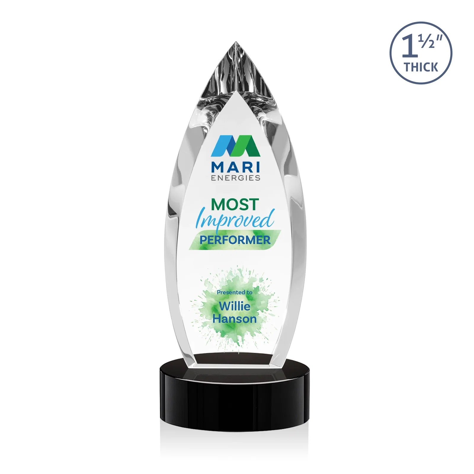 Personalized Optical Crystal Award with Deep Bevels and a Colored Base Accent, awards for corporate award ceremonies