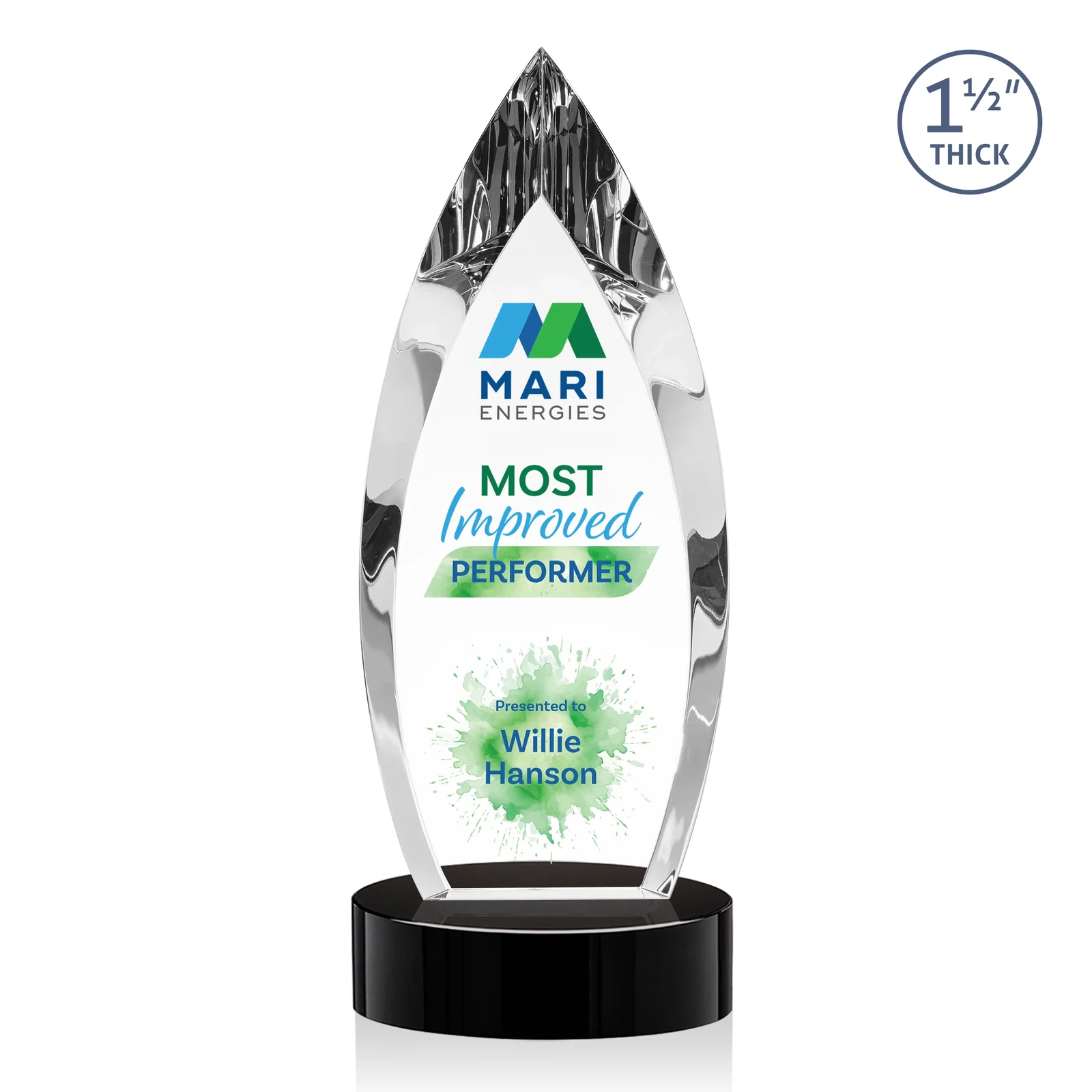 Personalized Optical Crystal Award with Deep Bevels and a Colored Base Accent, awards for service anniversary gifts