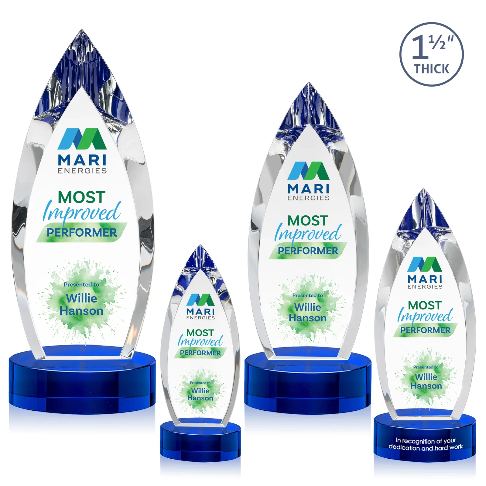 Personalized Optical Crystal Award with Deep Bevels and a Colored Base Accent, awards for sales achievement awards