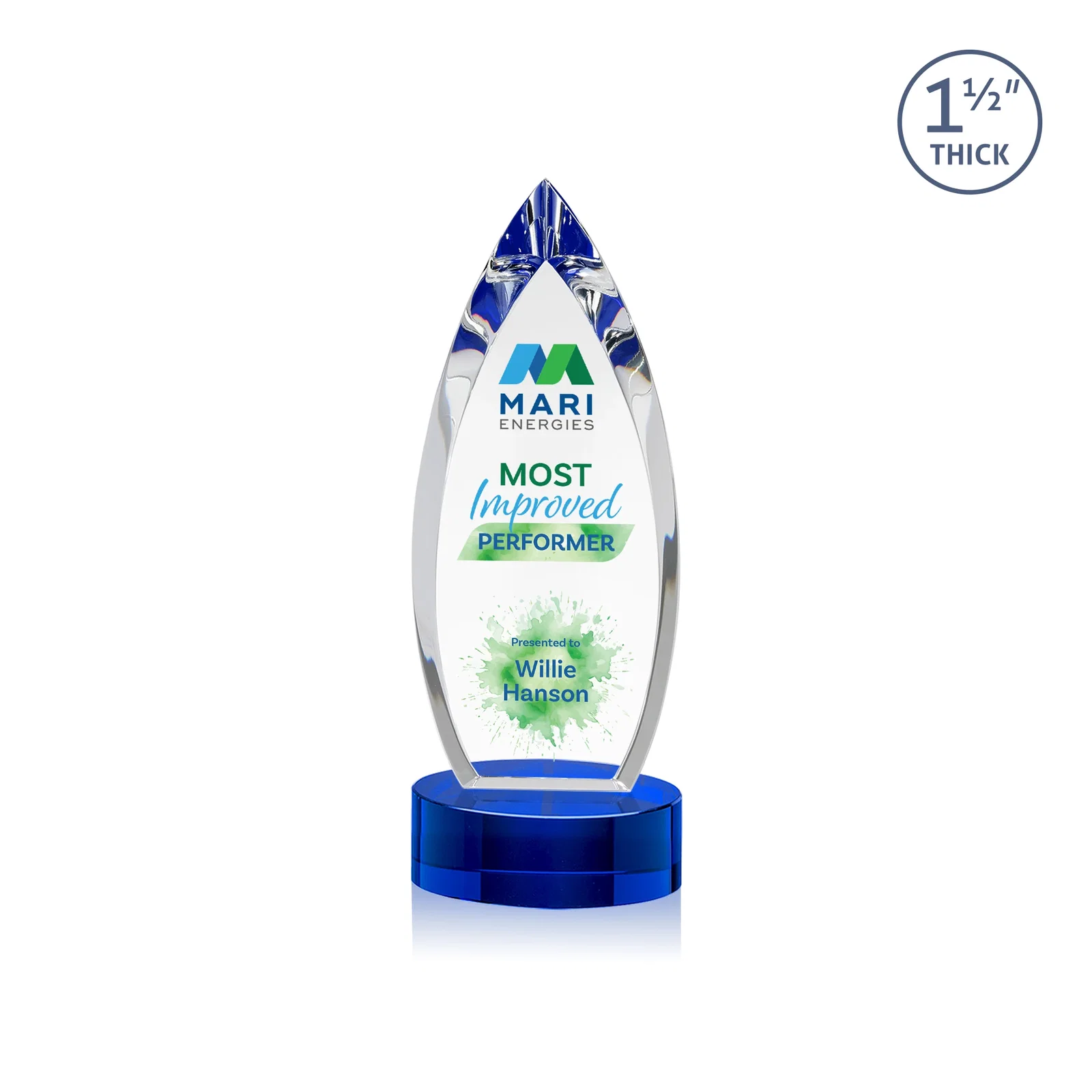 Personalized Optical Crystal Award with Deep Bevels and a Colored Base Accent, awards for retirement presentations