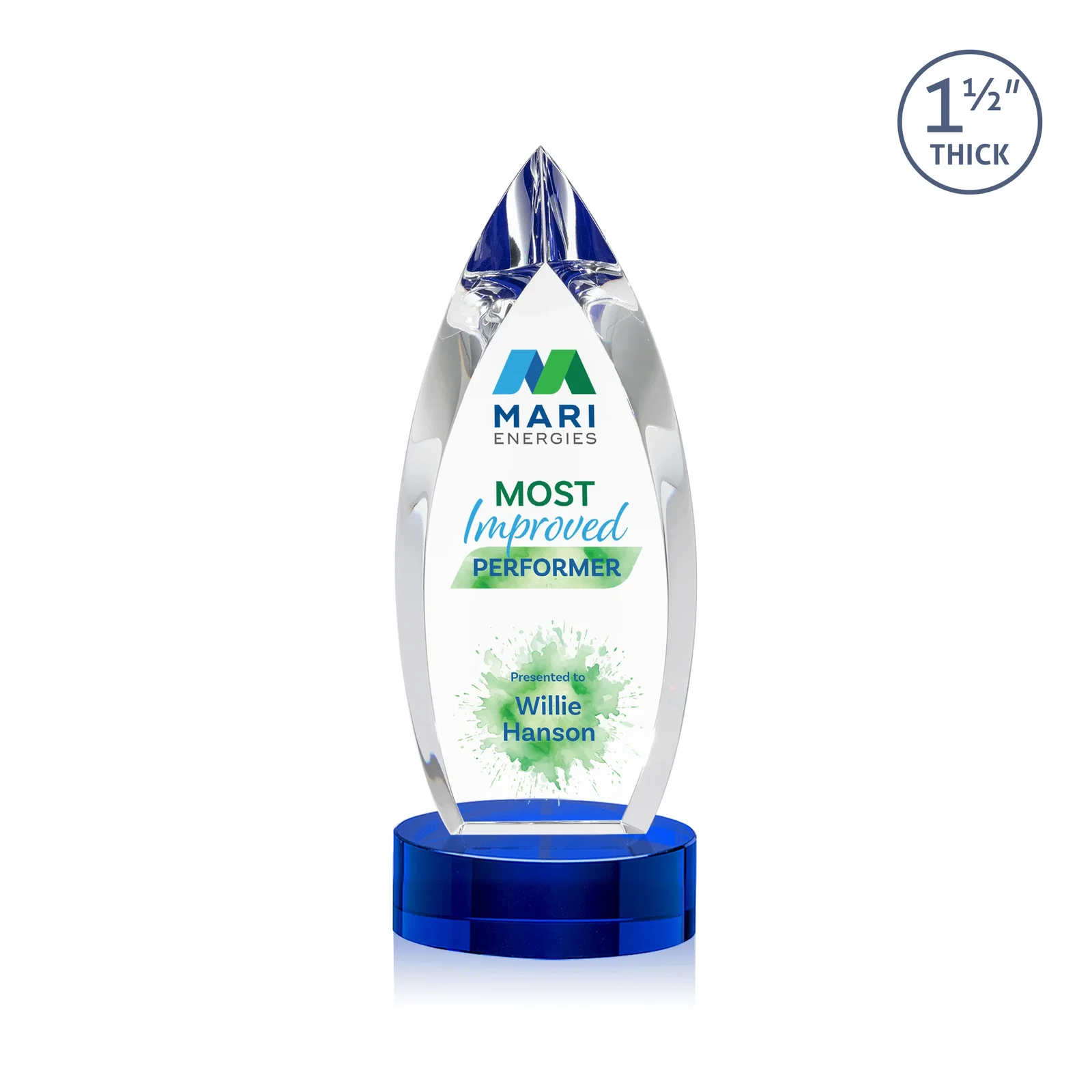 Personalized Optical Crystal Award with Deep Bevels and a Colored Base Accent, awards for team milestone celebrations