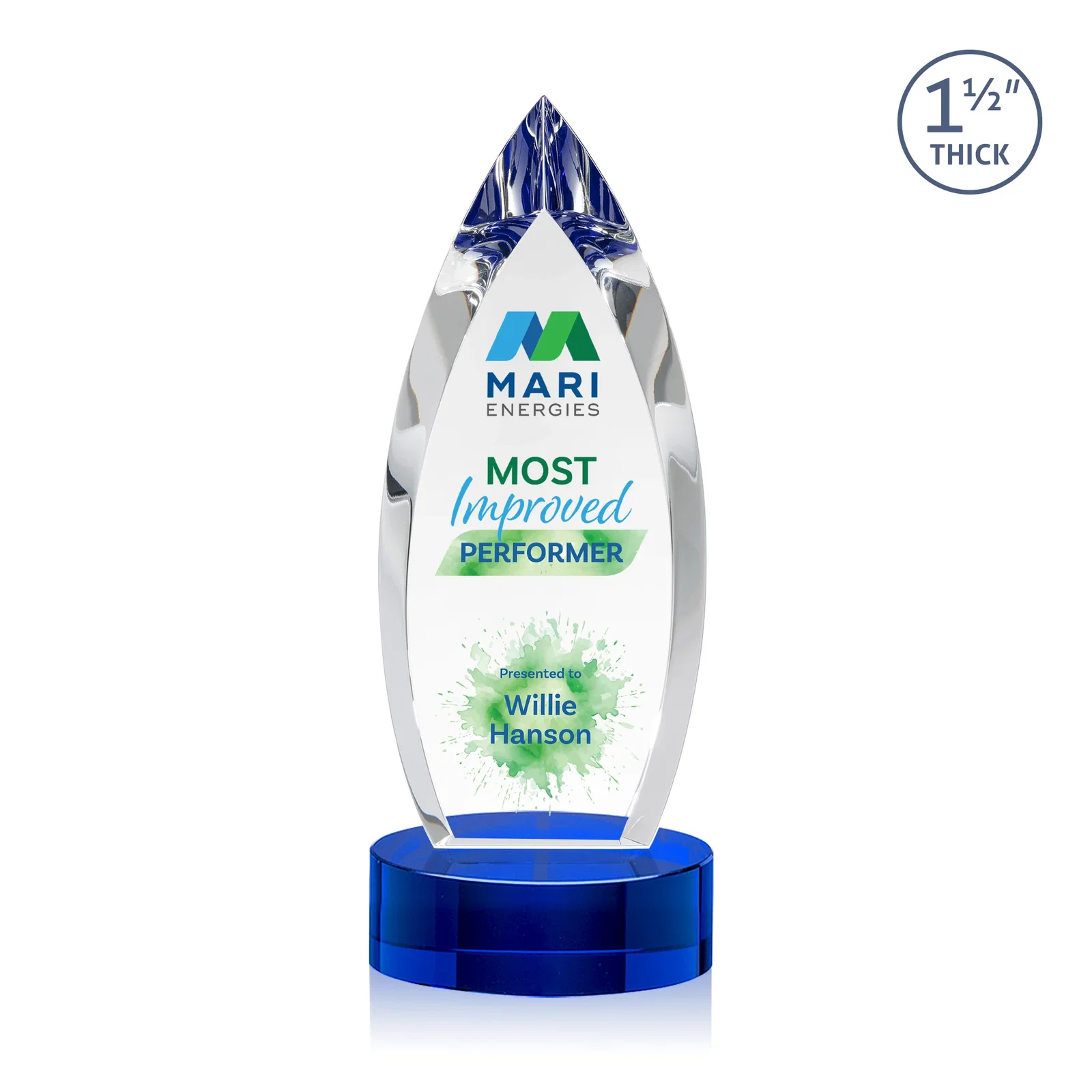 Personalized Optical Crystal Award with Deep Bevels and a Colored Base Accent, awards for donor appreciation