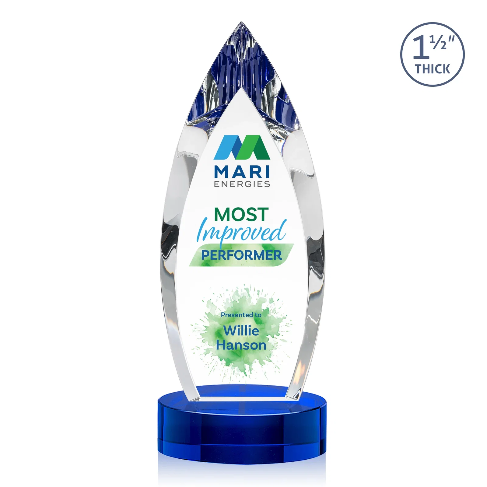 Personalized Optical Crystal Award with Deep Bevels and a Colored Base Accent, awards for graduation ceremonies
