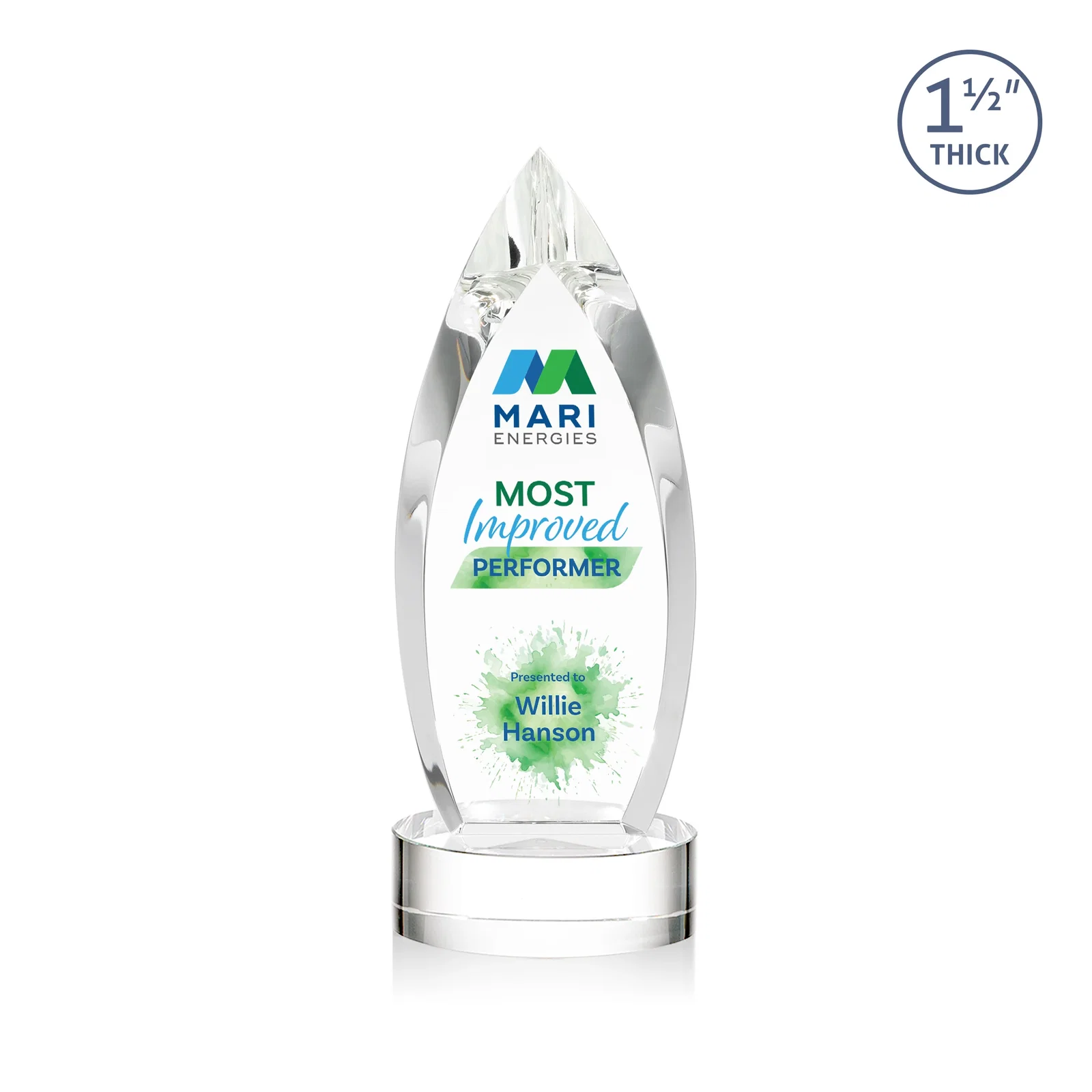 Custom Optical Crystal Award with Deep Bevels and a Colored Base Accent, awards for service anniversary gifts