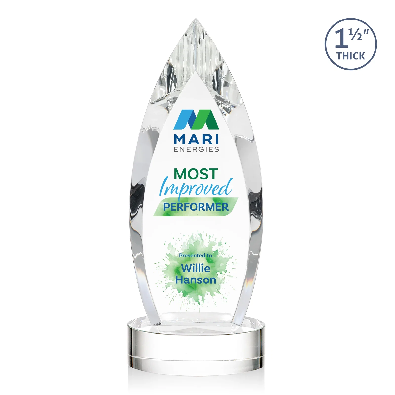 Custom Optical Crystal Award with Deep Bevels and a Colored Base Accent, awards for retirement presentations