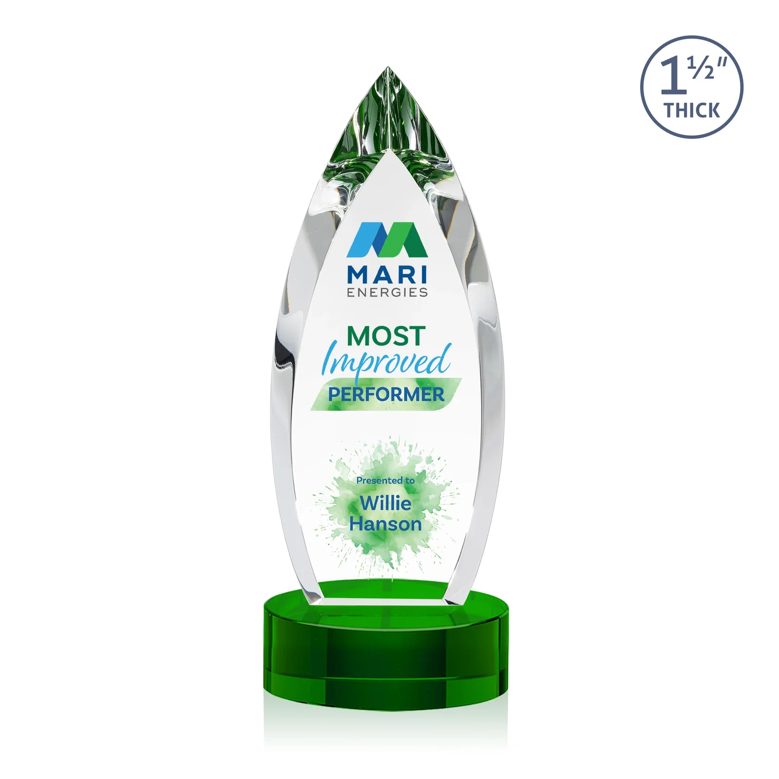 Custom Optical Crystal Award with Deep Bevels and a Colored Base Accent, awards for safety achievement programs