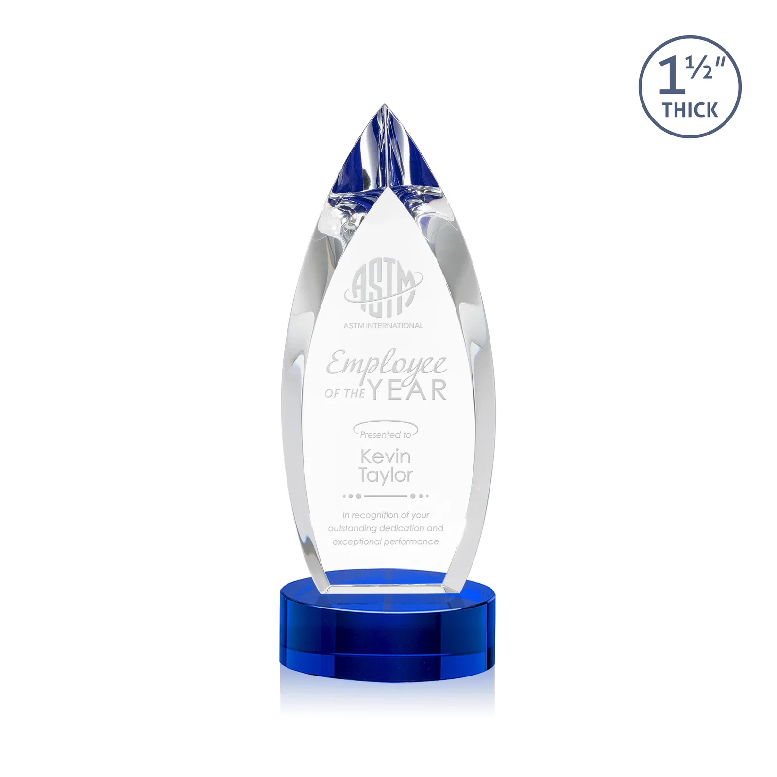 Personalized Optical Crystal Teardrop Award with Colored Base Accent, awards for team milestone celebrations