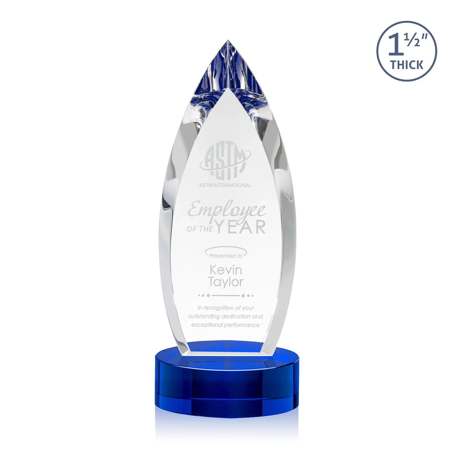 Personalized Optical Crystal Teardrop Award with Colored Base Accent, awards for donor appreciation