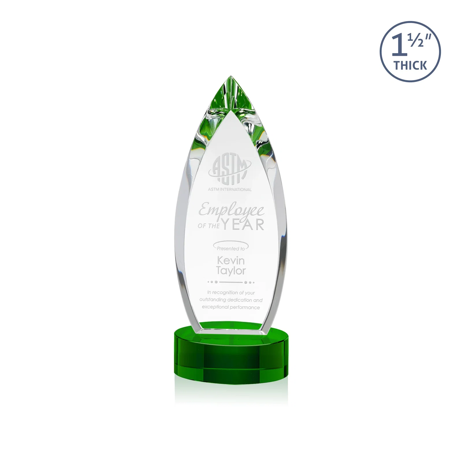 Custom Optical Crystal Teardrop Award with Colored Base Accent, awards for donor appreciation