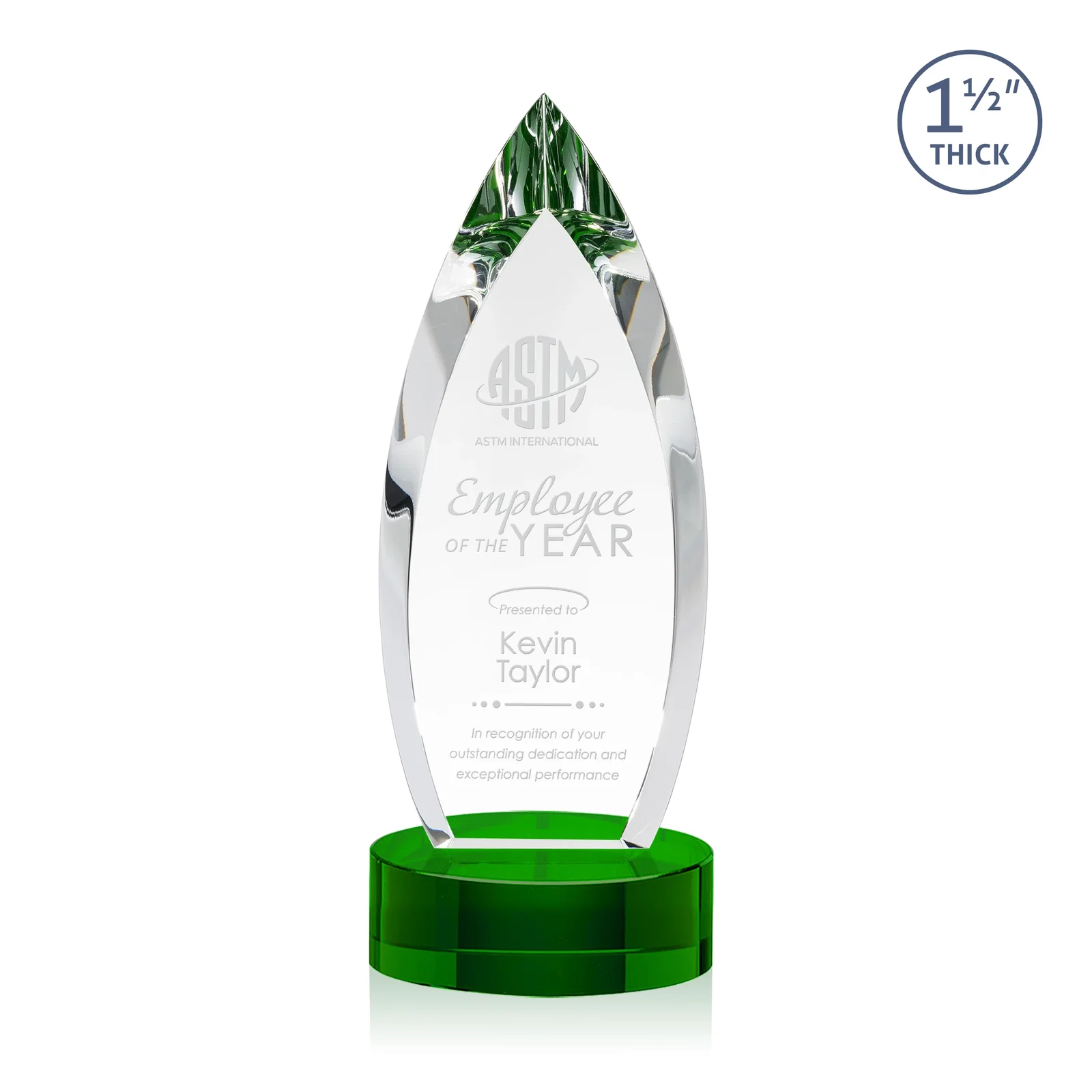 Custom Optical Crystal Teardrop Award with Colored Base Accent, awards for safety achievement programs
