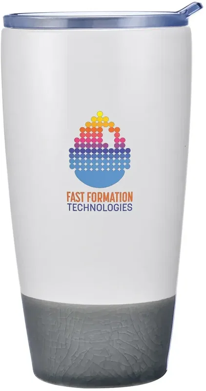 Custom logo Fortuna 12 oz double-wall ceramic tumbler, side profile of the promotional drinkware