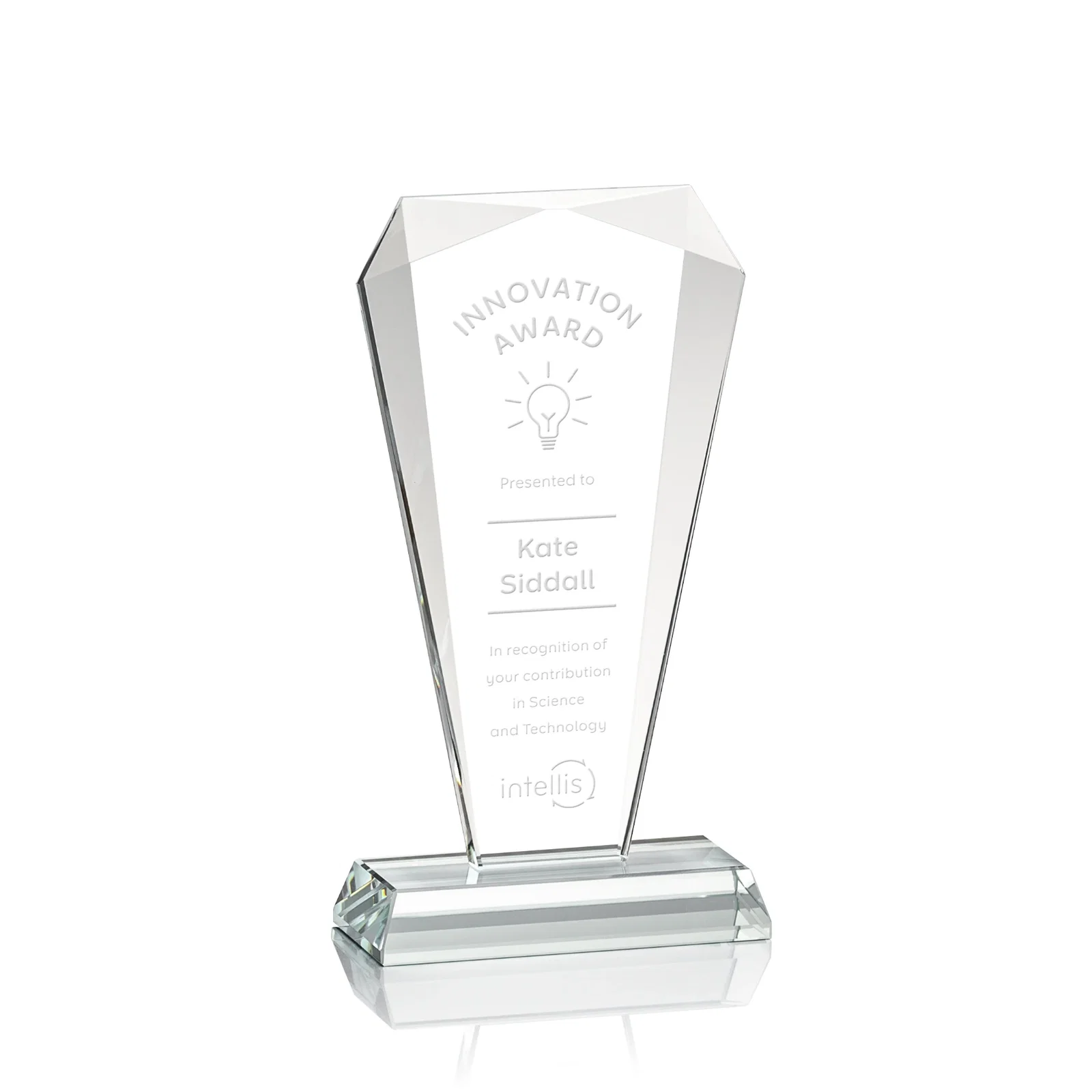 Custom Starfire Crystal Gemstone Award with Faceted Top and Sides for corporate award ceremonies