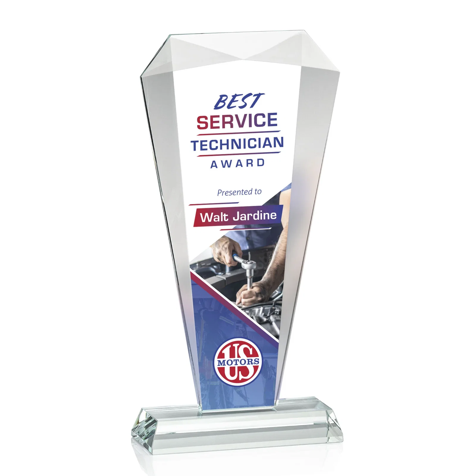 Custom Starfire Crystal Gemstone Award with Faceted Top and Sides for graduation ceremonies