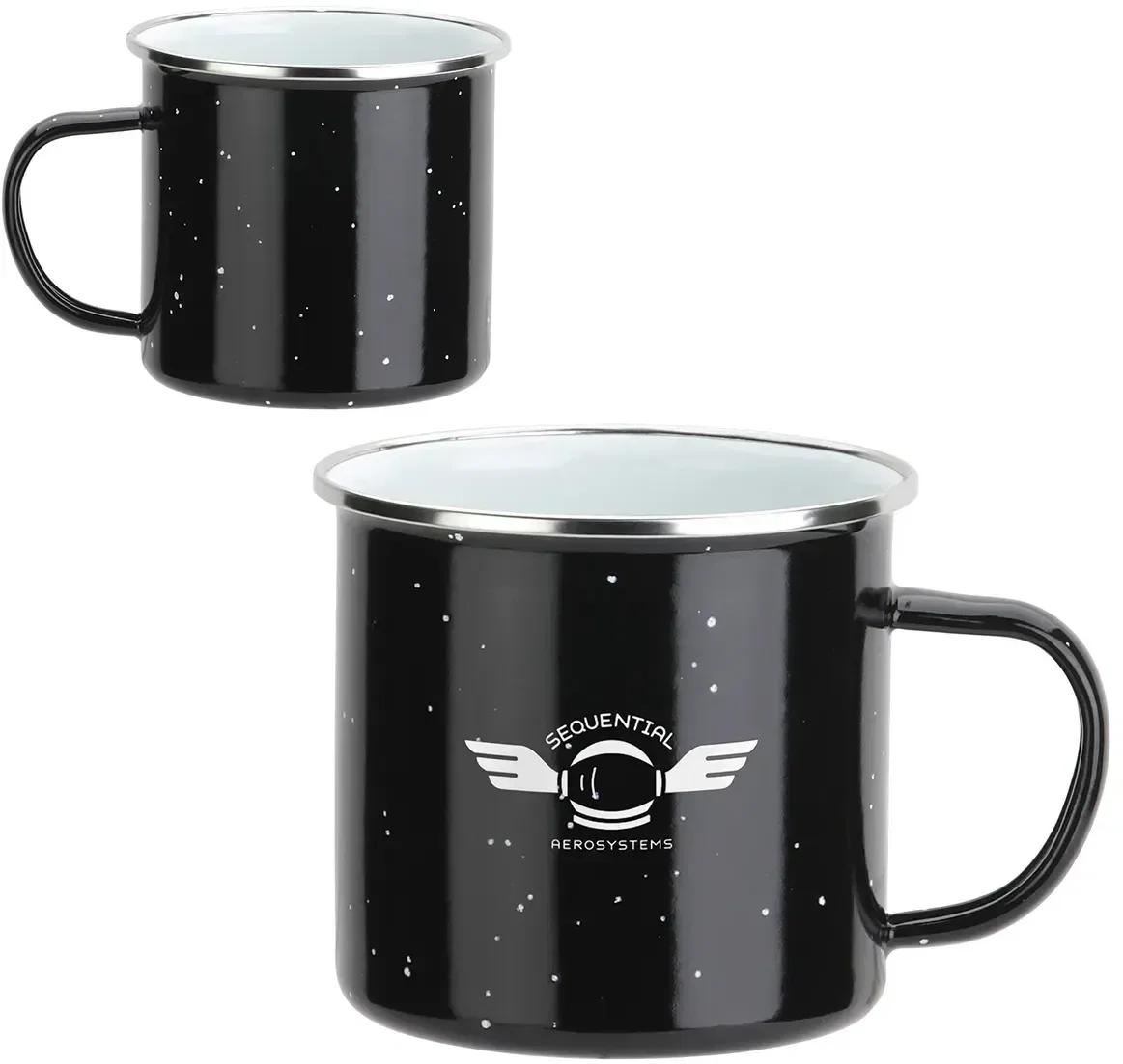 Foundry 16 oz enamel mug, custom logo imprint area detail