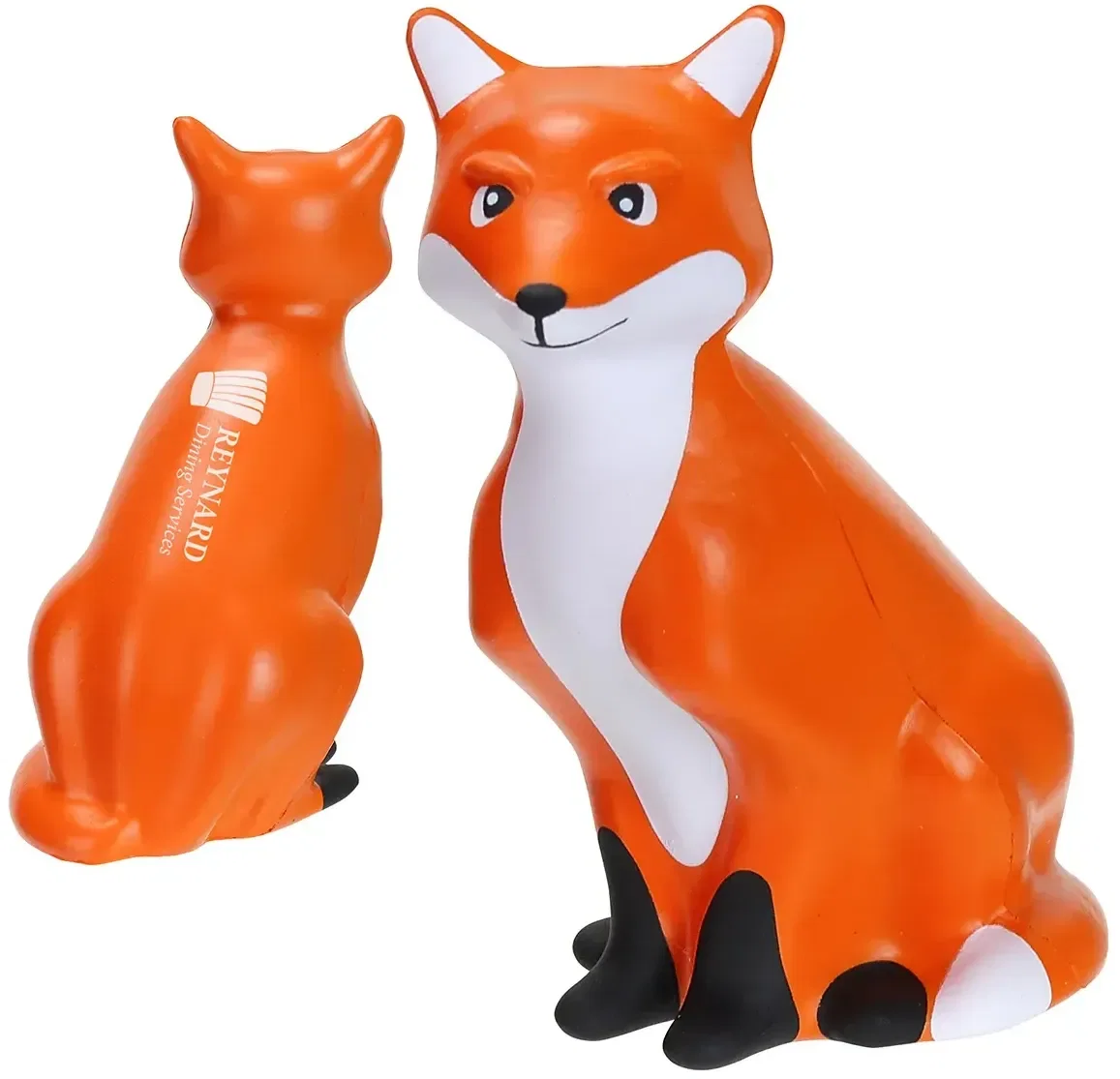 Custom Fox Stress Reliever, branded sitting fox squeeze toy for schools and wildlife groups, promotional desk giveaway
