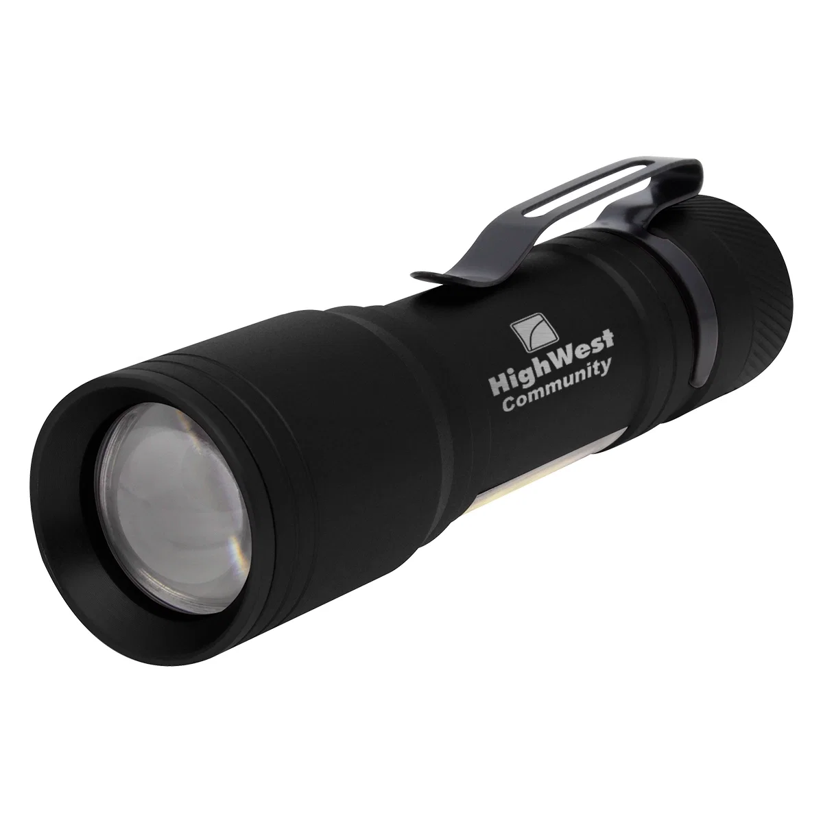 Freeport focus flashlight standing upright at about three inches tall