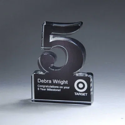 Acrylic year award shown from the front for engraving