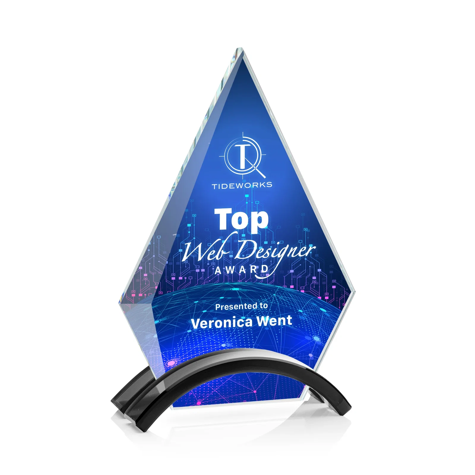 Personalized Starfire Crystal Triangle Award with Beveled Left Edge for service anniversary gifts