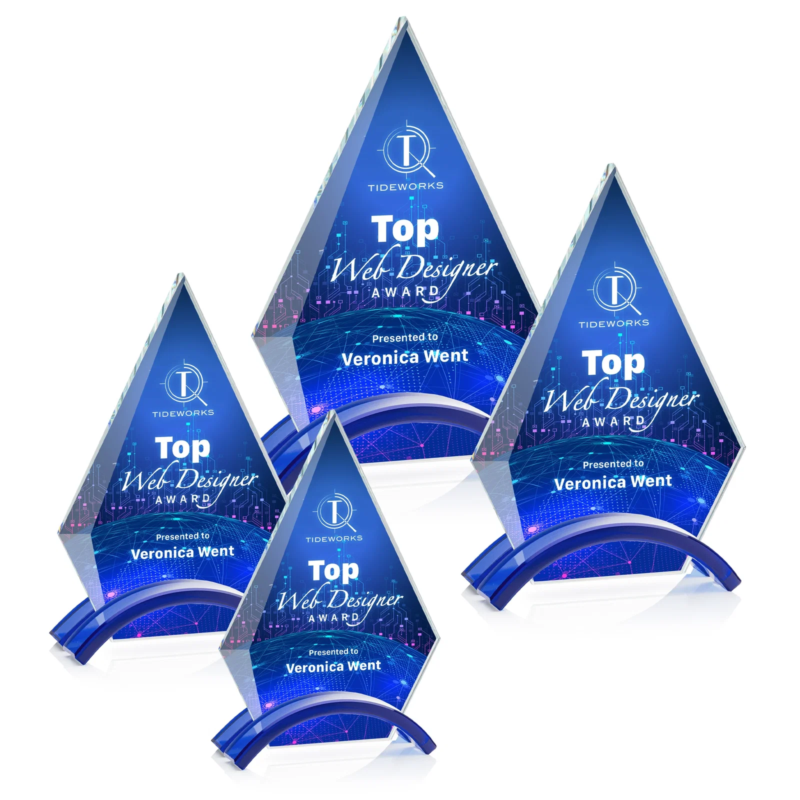 Personalized Starfire Crystal Triangle Award with Beveled Left Edge for team milestone celebrations