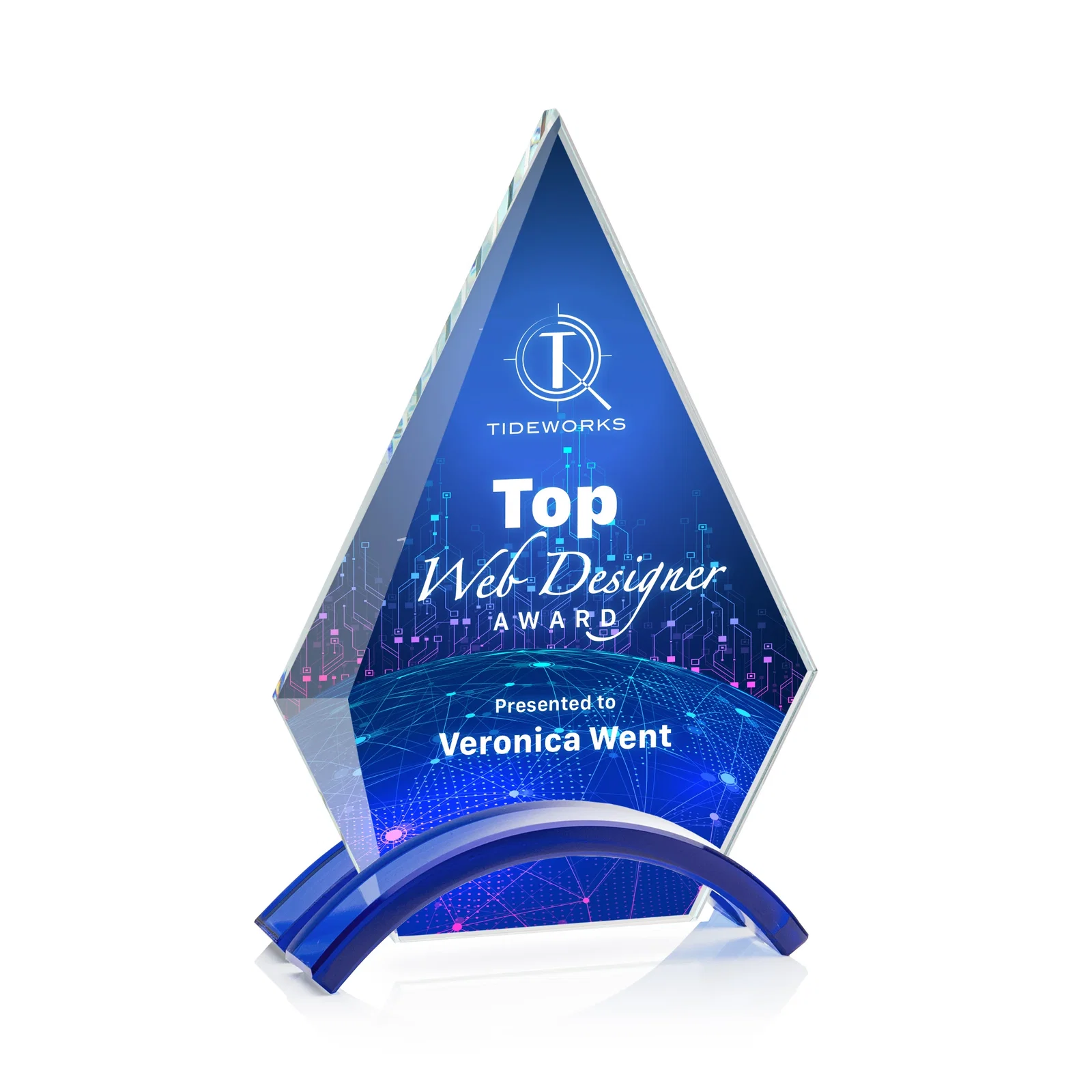 Personalized Starfire Crystal Triangle Award with Beveled Left Edge for graduation ceremonies