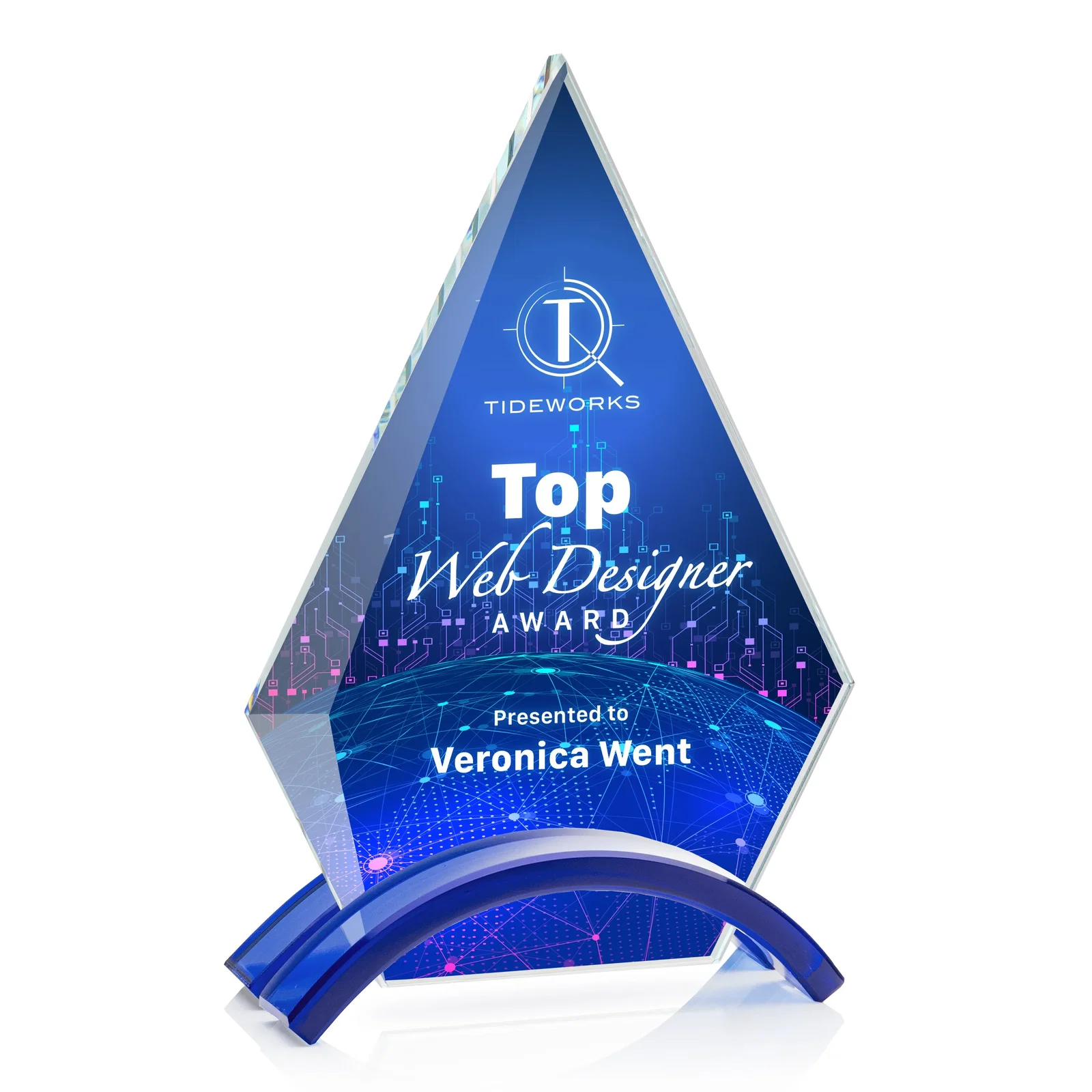 Personalized Starfire Crystal Triangle Award with Beveled Left Edge for volunteer appreciation