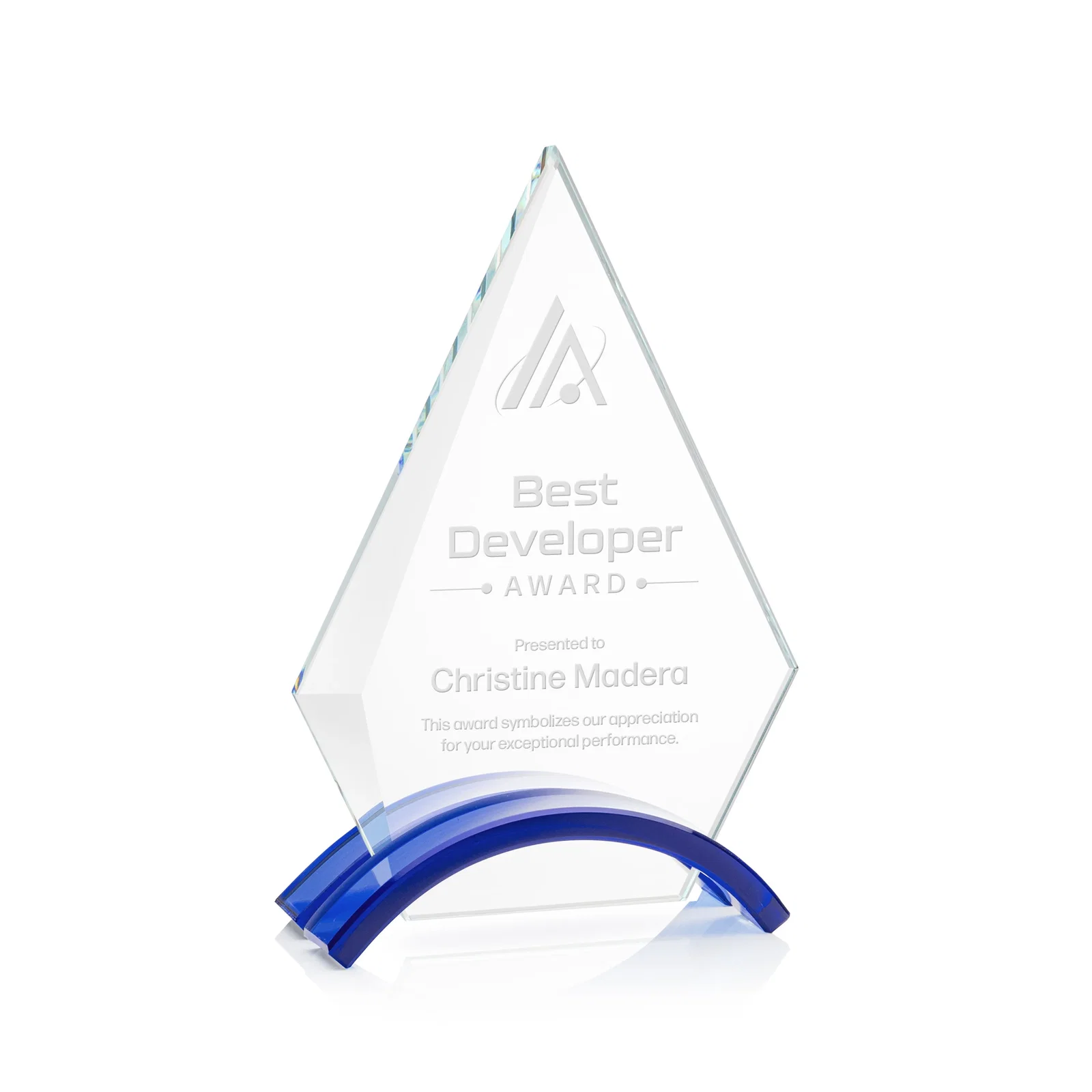 Custom Starfire Crystal Triangle Award with Beveled Left Edge for graduation ceremonies