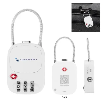 Small white luggage lock shown closed and ready for travel