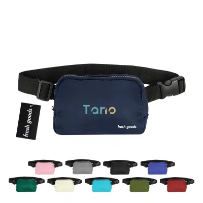 Belt bag worn across the chest with the strap adjusted