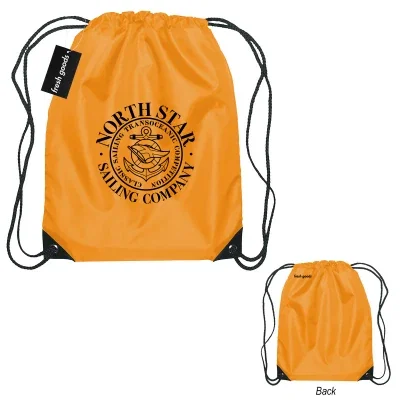 Front panel of a roomy cinch bag ready for team branding