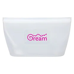 Custom branded FreshKeep collapsible food pouch, front view of promotional silicone storage pouch