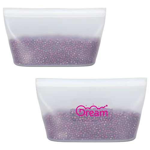 Promotional FreshKeep collapsible food pouch folded flat, custom branded silicone storage pouch